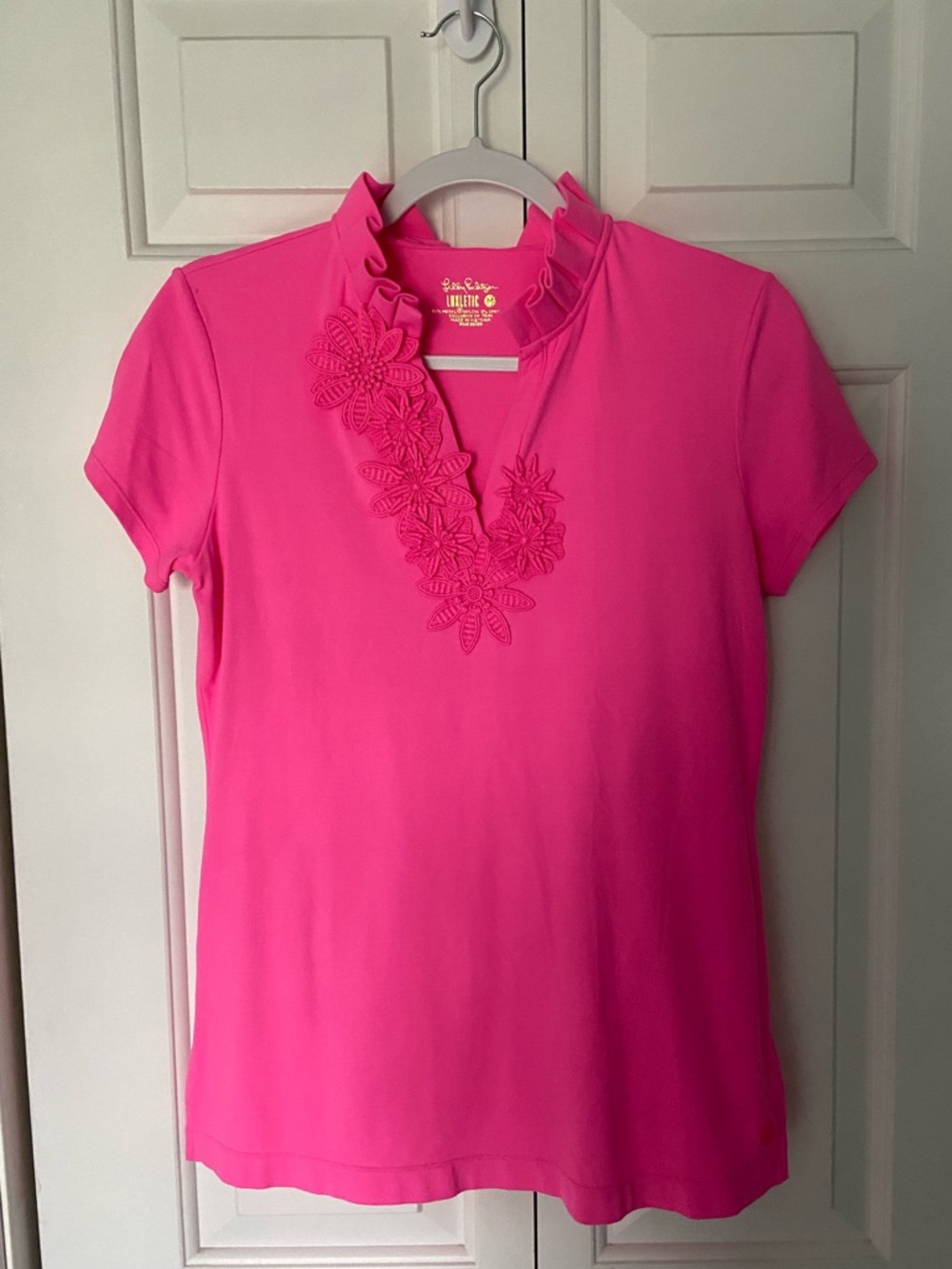 women’s lilly Pulitzer pink floral polo shirt
